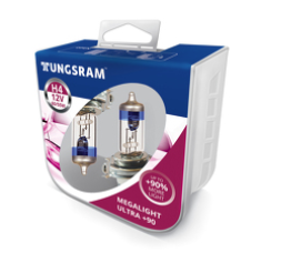 Автолампа H4 12V- 60/55W (P43t) Megalight Ultra +90 (2шт.) Tungsram