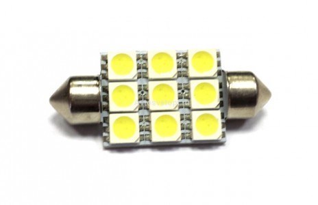 Лампа светодиодная 11-39 (SV8,5) 9 SMD 5050 диода, белая, салонная 12v Лампа светодиодная 11-39 (SV8,5) 9 SMD 5050 диода, белая, салонная 12v