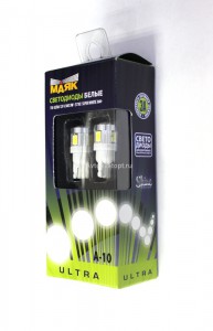 Светодиод 12V T10 (W5W) WHITE (6SMD) ULTRA-SW линза 360 W2.1x9.5d Маяк(2шт.)