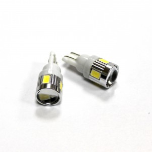 Светодиод 12V T10 (W5W) WHITE (6SMD) ULTRA-SW линза 360 W2.1x9.5d Маяк(2шт.)
