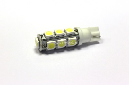 Лампа светодиодная Т10 (W2,1-9,5d) белая, 13 SMD 5050 диодов, (б/цокольная) 12V Лампа светодиодная Т10 (W2,1-9,5d) белая, 13 SMD 5050 диодов, (б/цокольная) 12V