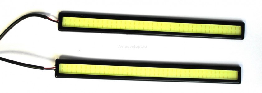 Дневные ходовые огни KS-314 (1 сплошной литой диод COB 165*8мм), провода, черный корпус, 2шт.